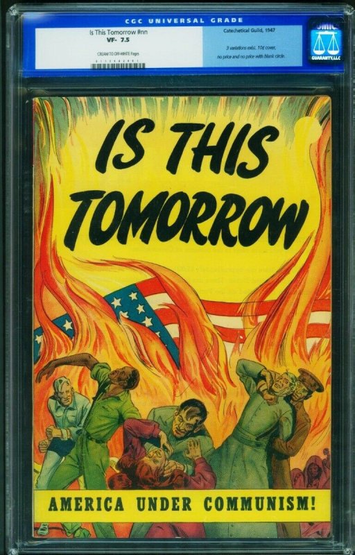 Is This Tomorrow, CGC 7.5 graded comic book, Universal Blue label — front cover in its holder