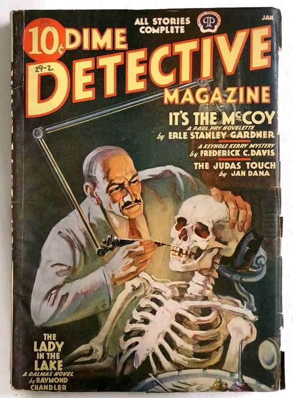 Dime Detective Jan 1939 - Skeleton in Dentist Chair Gets a Filling - Raymond (1939), raw, ungraded comic book — front cover