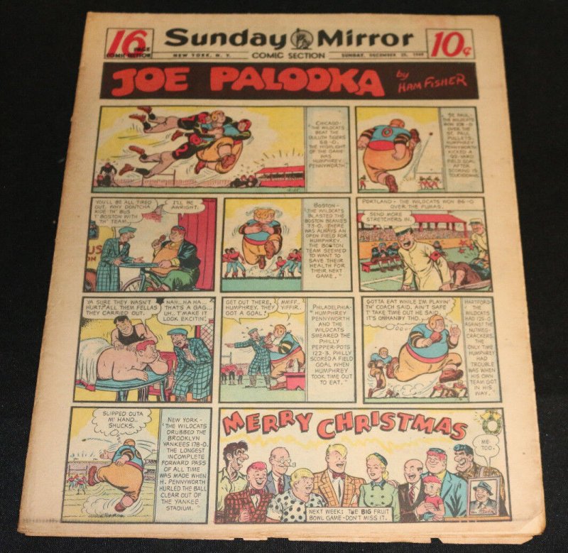 1949 Sunday Mirror Weekly Comic Section December 25th (VG+) Superman vs Knights (1949), raw comic book in VG+ condition — front cover