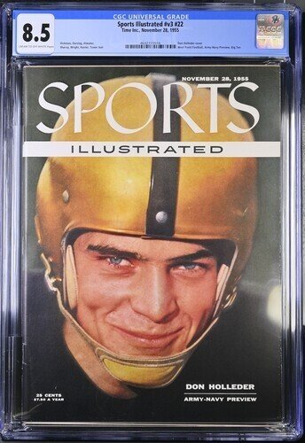 Sports Illustrated Nov #28 (Time Inc., 1955), CGC 8.5 graded comic book, Universal Blue label — front cover in its holder