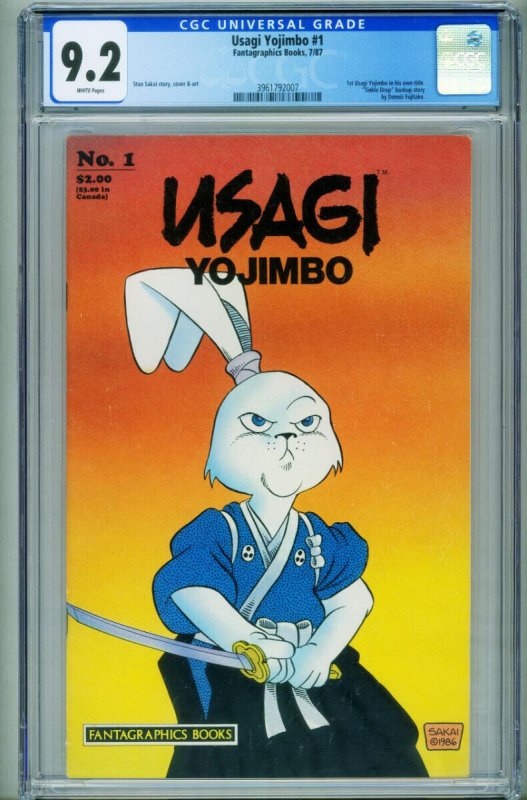Usagi Yojimbo #1, CGC 9.2 graded comic book, Universal Blue label — front cover in its holder