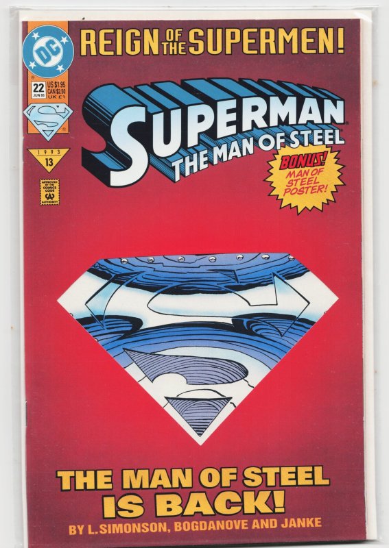 Superman: The Man of Steel #22 (DC Comics, 1993), raw, ungraded comic book — front cover