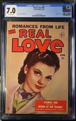 Real Love #46 (1952), CGC 7.0 graded comic book, Universal Blue label — front cover in its holder