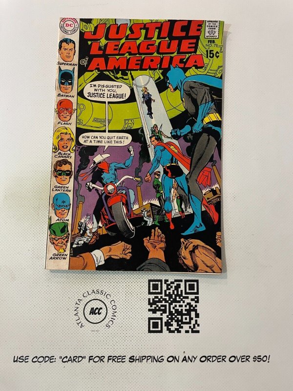 Justice League of America #78 (DC Comics), raw comic book in VF/NM condition — front cover