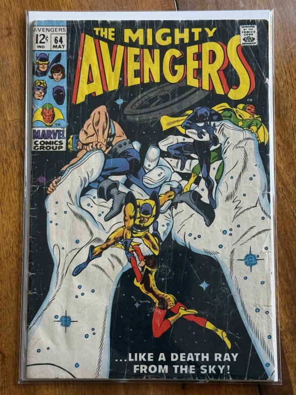 The Avengers #64 (Marvel Comics, 1969), raw comic book in GD+ 2.5 condition — front cover