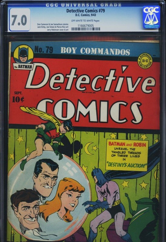 Detective Comics #79 (DC Comics), CGC 7.0 graded comic book, Universal Blue label — front cover in its holder