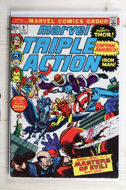Marvel Triple Action #9 (Marvel Comics, 1973), raw comic book in VF 8.0 condition — front cover