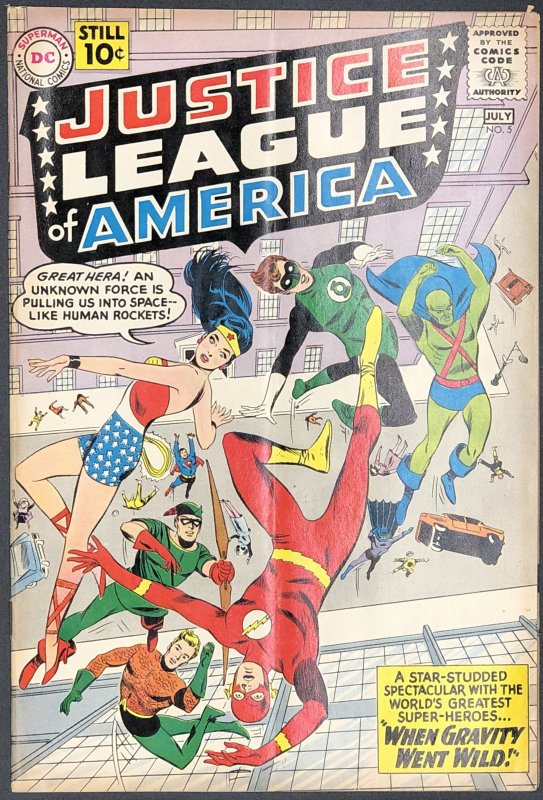 Justice League of America #5 (DC Comics, 1961), raw comic book in VG condition — front cover