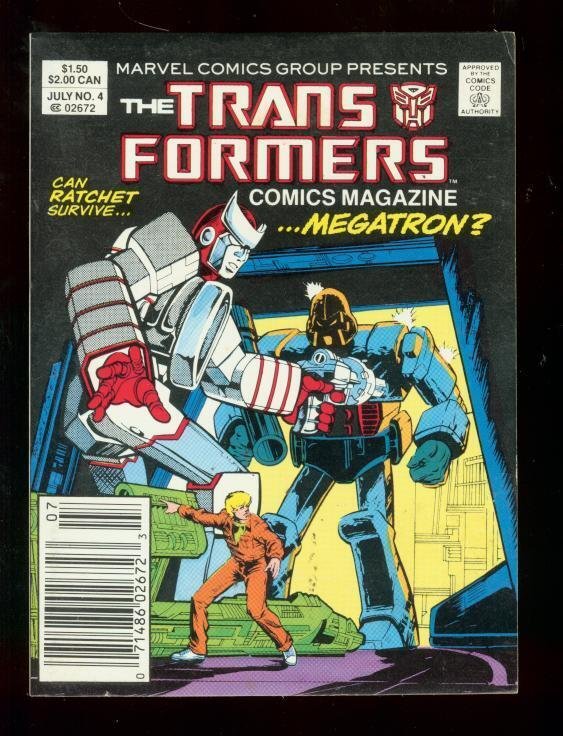 Transformers Comics Magazine #4 (1987), raw comic book in VF condition — front cover