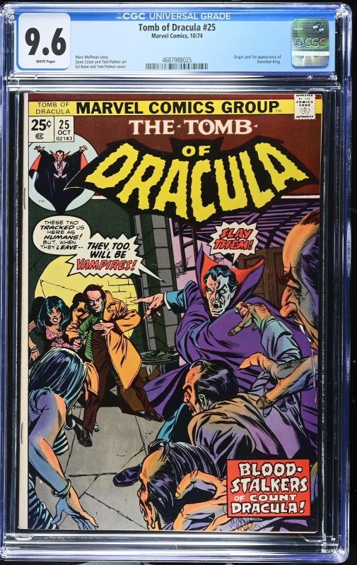 Tomb of Dracula #25 (Marvel Comics, 1974), CGC 9.6 graded comic book, Universal Blue label — front cover in its holder