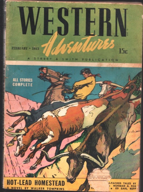 Western Adventures 2/1943-Comic Style Cover Art-Pulp Thrills, raw, ungraded comic book — front cover