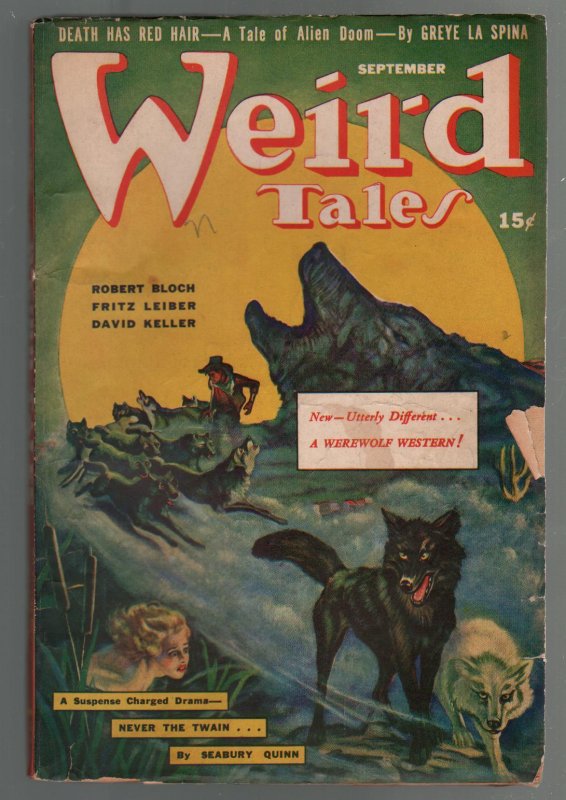 Weird Tales 9/1942-Tilburn-pulp Horror-Robert Bloch-H.P. Lovecraft-VG/FN (Weird Tales, 1942), raw comic book in VG/FN condition — front cover