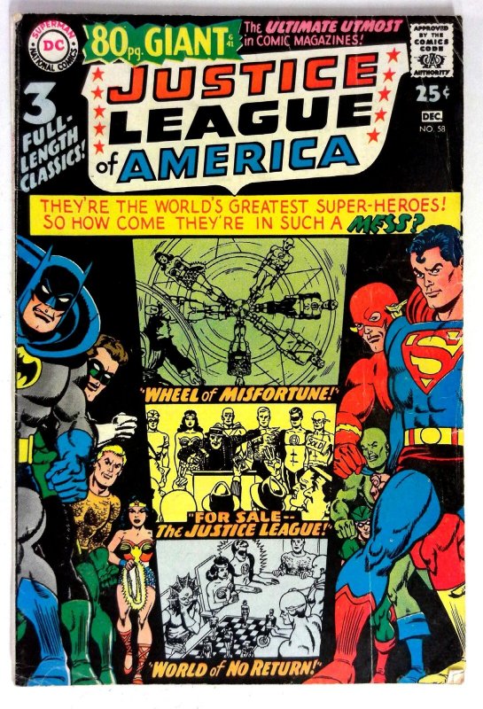 Justice League of America #58 (DC Comics, 1967), raw comic book in VG condition — front cover