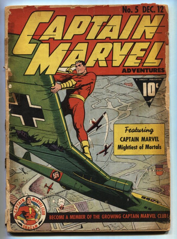 Captain Marvel Adventures #5 (Fawcett Publications, 1941), raw, ungraded comic book — front cover