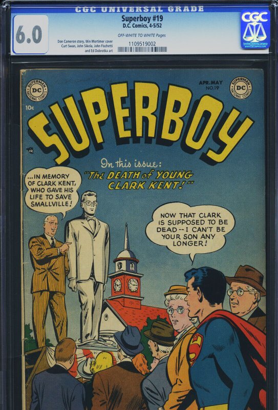 Superboy #19 (DC Comics), CGC 6.0 graded comic book, Universal Blue label — front cover in its holder