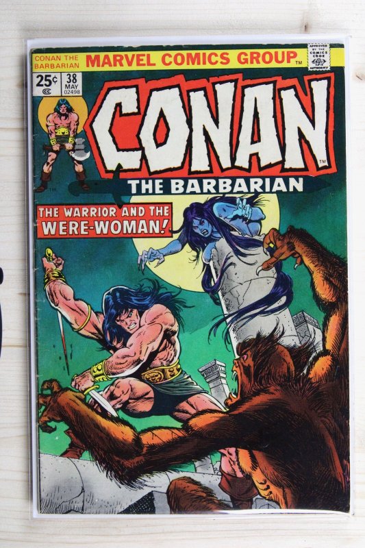 Conan the Barbarian #38 (Marvel Comics, 1974), raw comic book in FN 6.0 condition — front cover