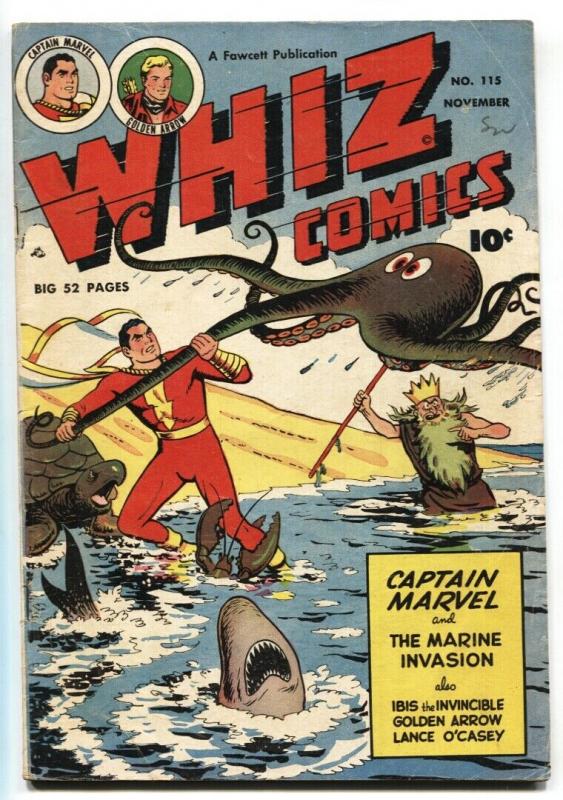 Whiz #115 (Fawcett Publications, 1949), raw, ungraded comic book — front cover