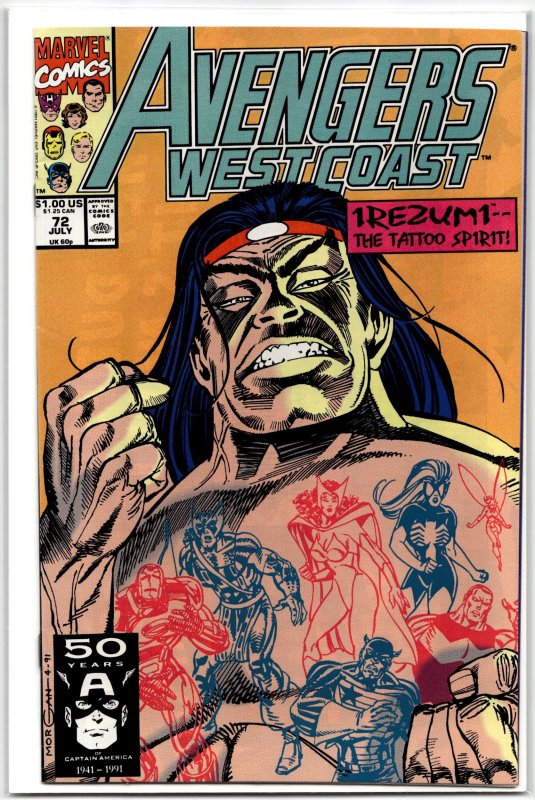 Avengers West Coast #72 (Marvel Comics, 1991), raw, ungraded comic book — front cover