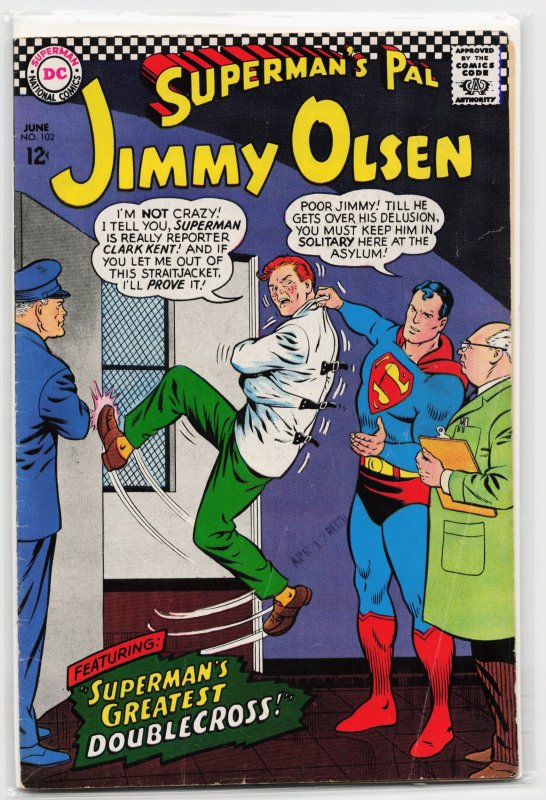 Superman's Pal, Jimmy Olsen #102 (DC Comics, 1967), raw, ungraded comic book — front cover