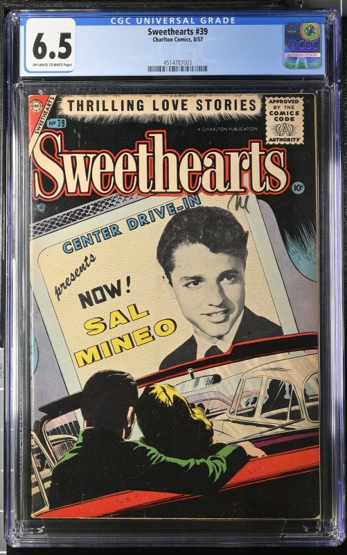 Sweethearts #39 (1957), CGC 6.5 graded comic book, Universal Blue label — front cover in its holder