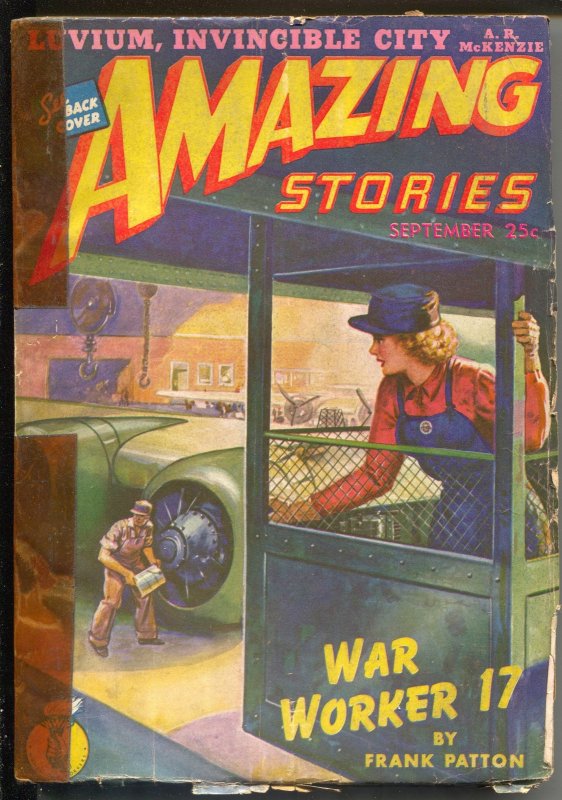 Pulp: Amazing Stories 9/1943-Wwii Factory Sabotage Cover-sci-fi Pulp Fiction..., raw, ungraded comic book — front cover
