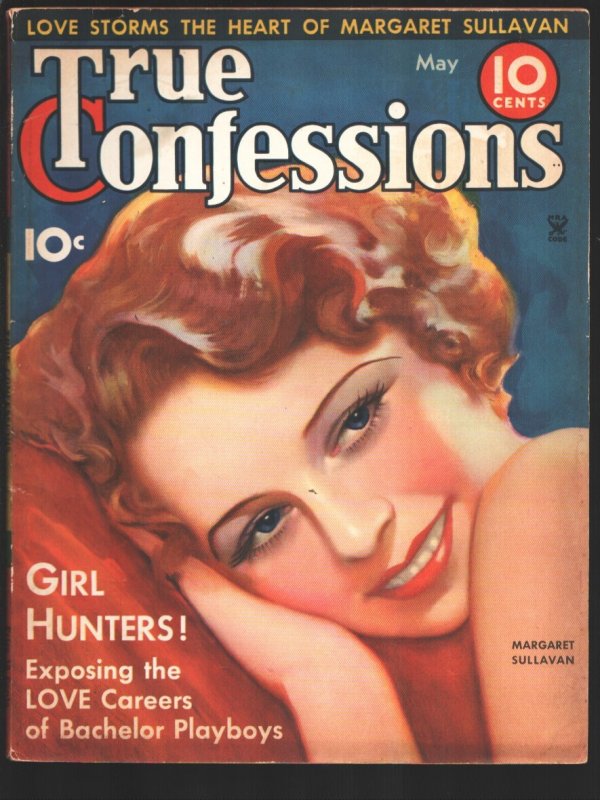 True Confessions Magazine May 1935 - Margaret Sullavan - Girl Hunters FN (1935), raw comic book in FN condition — front cover