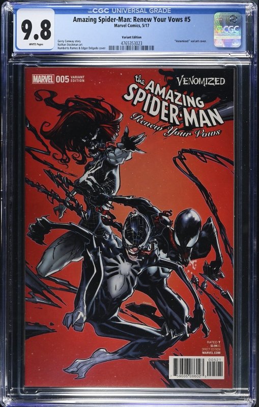 Amazing Spider-Man: Renew Your Vows #5 (Marvel Comics, 2017), CGC 9.8 graded comic book, Universal Blue label — front cover in its holder
