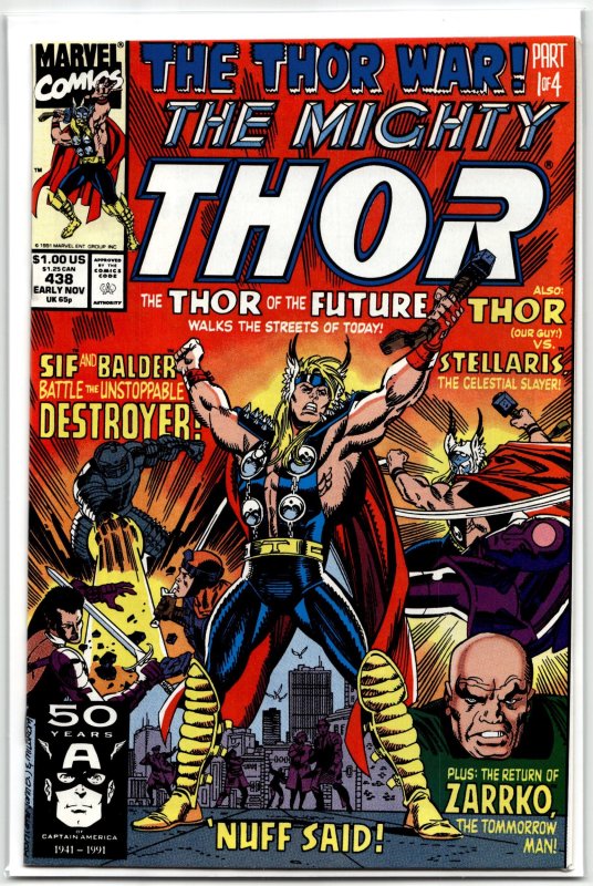 The Mighty Thor #438 (Marvel Comics, 1991), raw, ungraded comic book — front cover