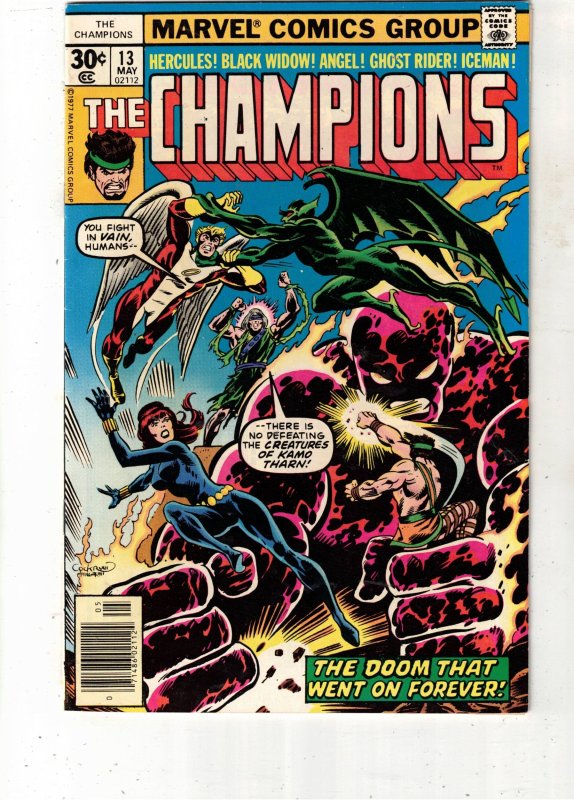 The Champions #13 (1977), raw comic book in VF/NM condition — front cover