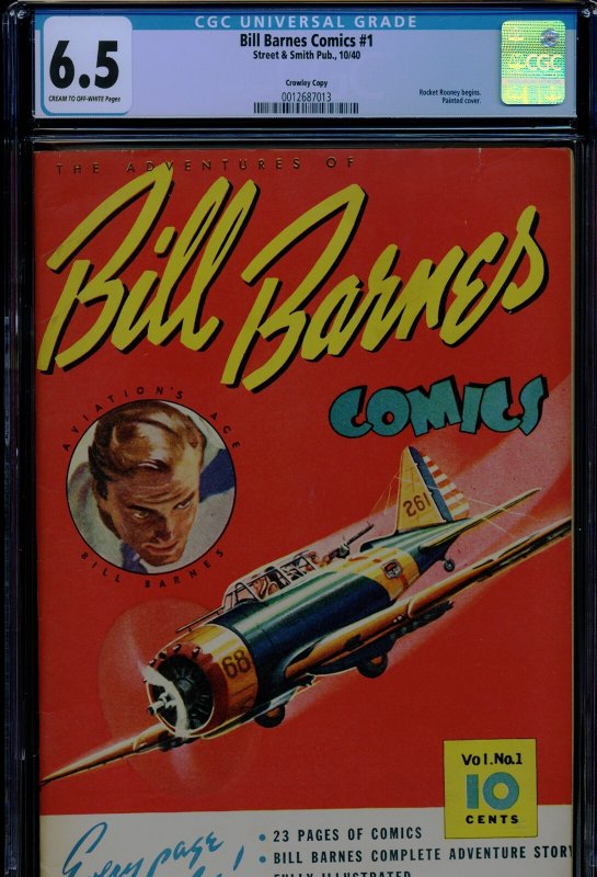 Bill Barnes Comics #1, CGC 6.5 graded comic book, Universal Blue label — front cover in its holder