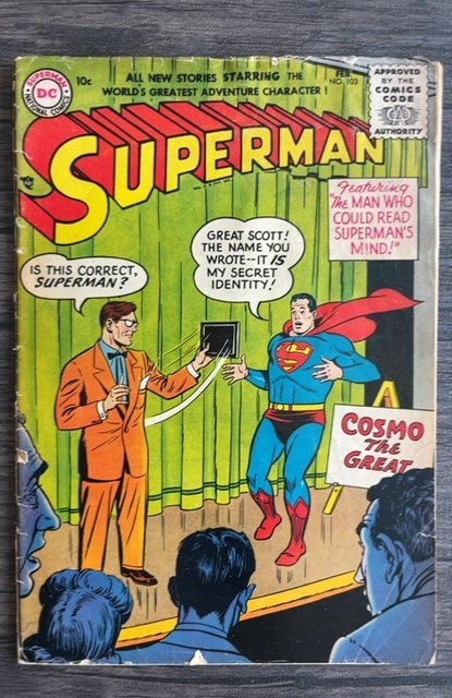 Superman #103 (DC Comics, 1956), raw, ungraded comic book — front cover