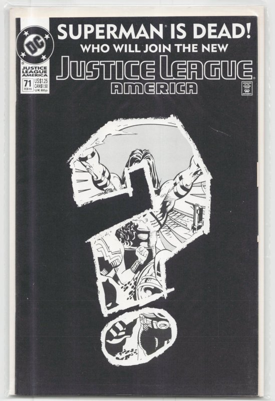 Justice League America #71 (DC Comics, 1993), raw, ungraded comic book — front cover