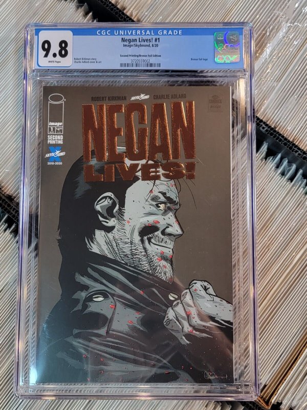 Negan Lives #1 (2020), CGC 9.8 graded comic book, Universal Blue label — front cover in its holder