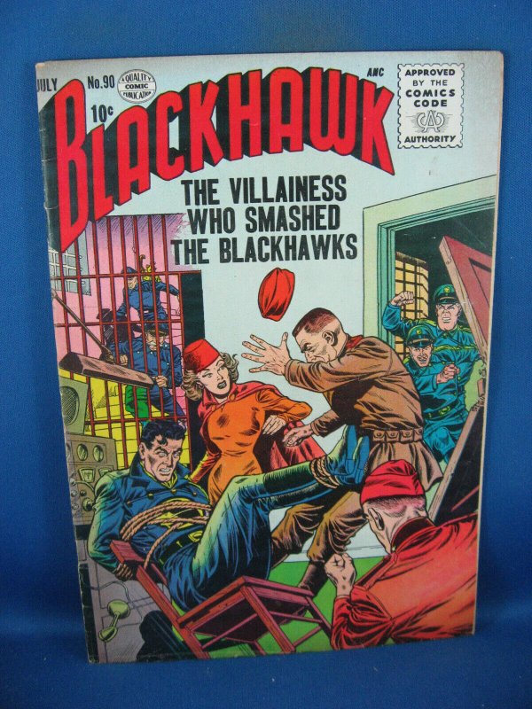 Blackhawk #90 (Quality Comics, 1955), raw comic book in VF condition — front cover