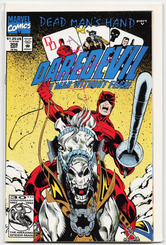 Daredevil #308 (Marvel Comics, 1992), raw, ungraded comic book — front cover