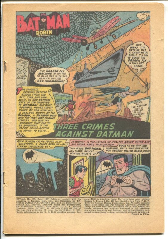 Batman #109 (DC Comics, 1957), raw, ungraded comic book — front cover