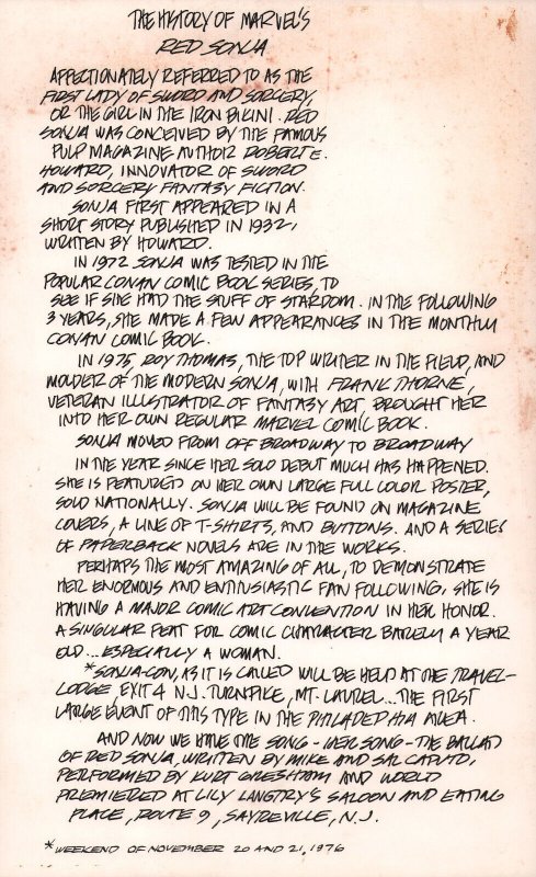 The History of Marvel's Red Sonja Hand-Lettered by Frank Thorne, raw, ungraded comic book — front cover