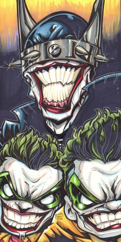 The Batman Who Laughs with Joker Robins Painted art by Michael Duron, raw, ungraded comic book — front cover