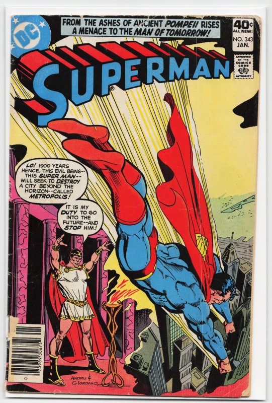 Superman #343 (DC Comics, 1980), raw, ungraded comic book — front cover