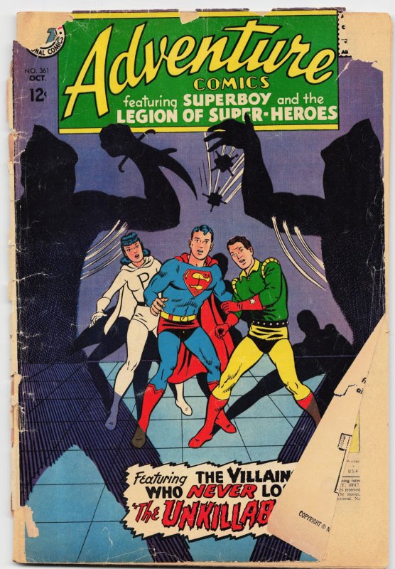 Adventure Comics #361 (DC Comics, 1967), raw, ungraded comic book — front cover