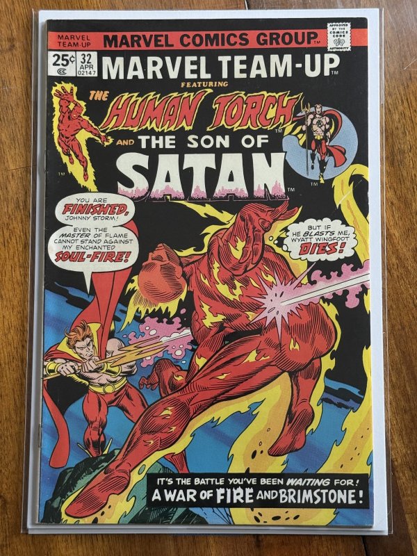 Marvel Team-Up #32 (Marvel Comics, 1975), raw comic book in VF- 7.5 condition — front cover
