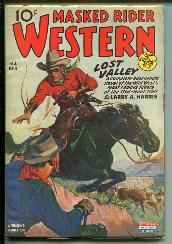 Masked Rider Western- Fall 1943-Thrilling Pubs-Lost Valley Issue-high Grade-VF+ (Thrilling Publications, 1943), raw comic book in VF+ condition — front cover