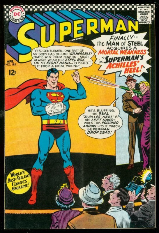 Superman #185 (DC Comics, 1966), raw comic book in VG condition — front cover