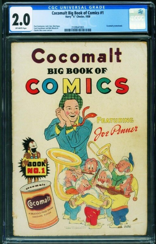 Cocomalt Big Book of Comics #1 (1938), CGC 2.0 graded comic book, Universal Blue label — front cover in its holder