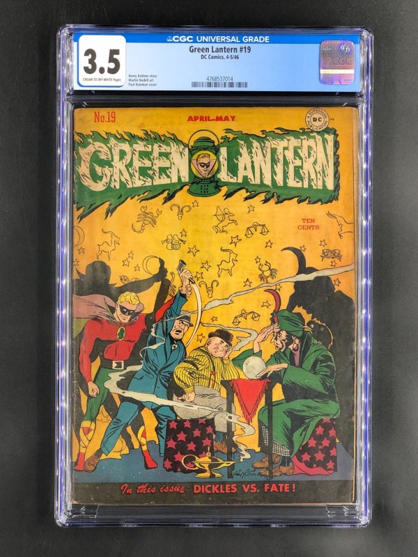 Green Lantern #19 (DC Comics, 1946), CGC 3.5 graded comic book, Universal Blue label — front cover in its holder