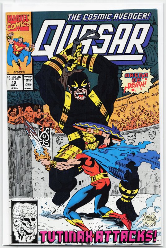Quasar #12 (Marvel Comics, 1990), raw, ungraded comic book — front cover