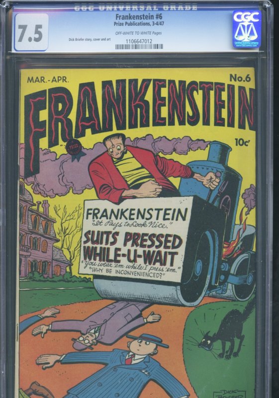 Frankenstein #6, CGC 7.5 graded comic book, Universal Blue label — front cover in its holder