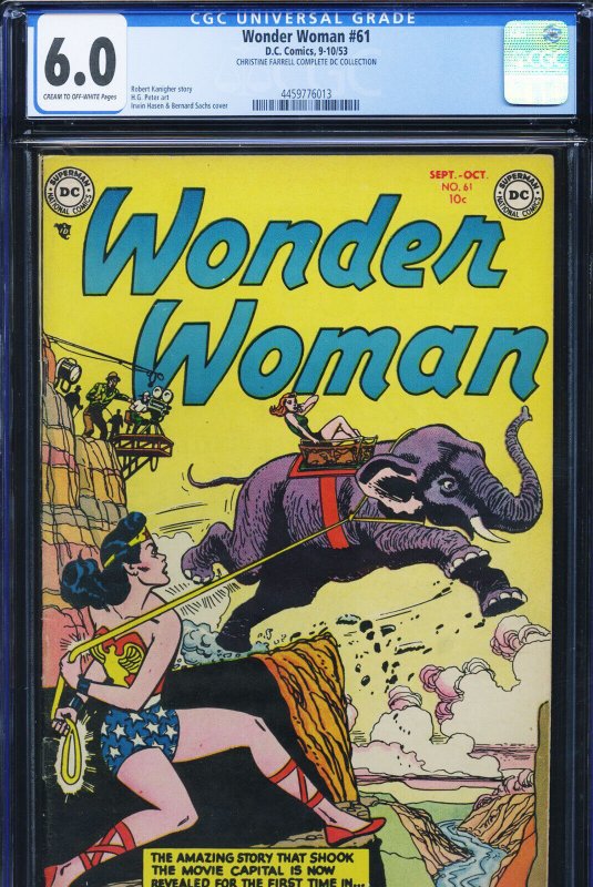 Wonder Woman #61 (DC Comics, 1992), CGC 6.0 graded comic book, Universal Blue label — front cover in its holder