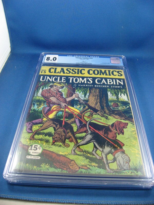 Classic Comics #15 (1944), CGC 8.0 graded comic book, Universal Blue label — front cover in its holder