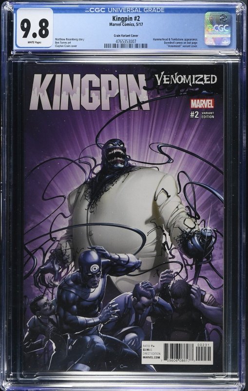 Kingpin #2 (Marvel Comics, 2017), CGC 9.8 graded comic book, Universal Blue label — front cover in its holder